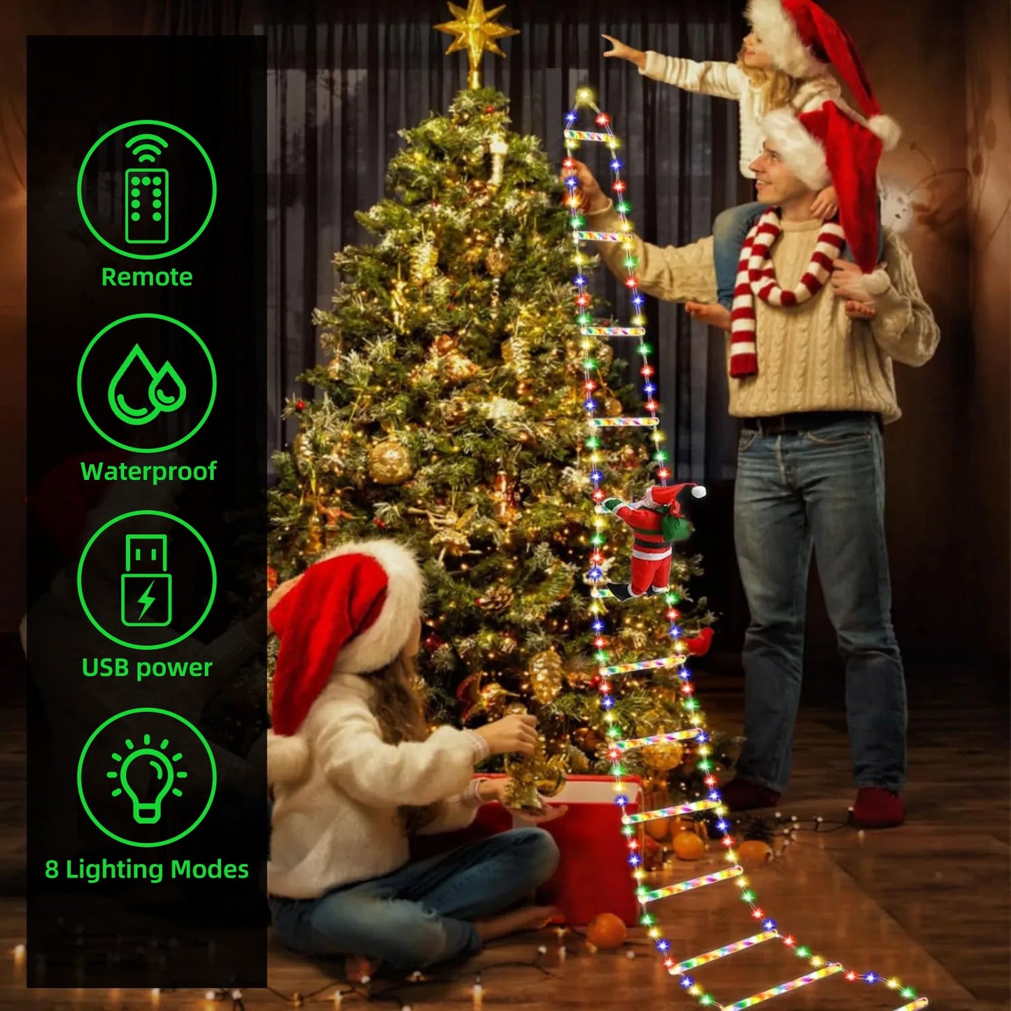 Christmas Santa Climbing Stairs Light